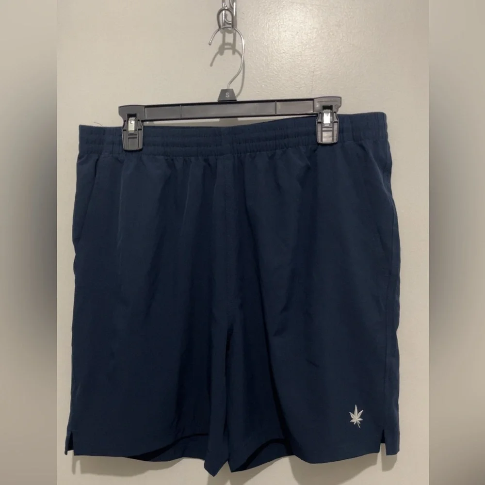 Men's Athletic Navy Shorts with Leaf Logo - Picture 1 of 3